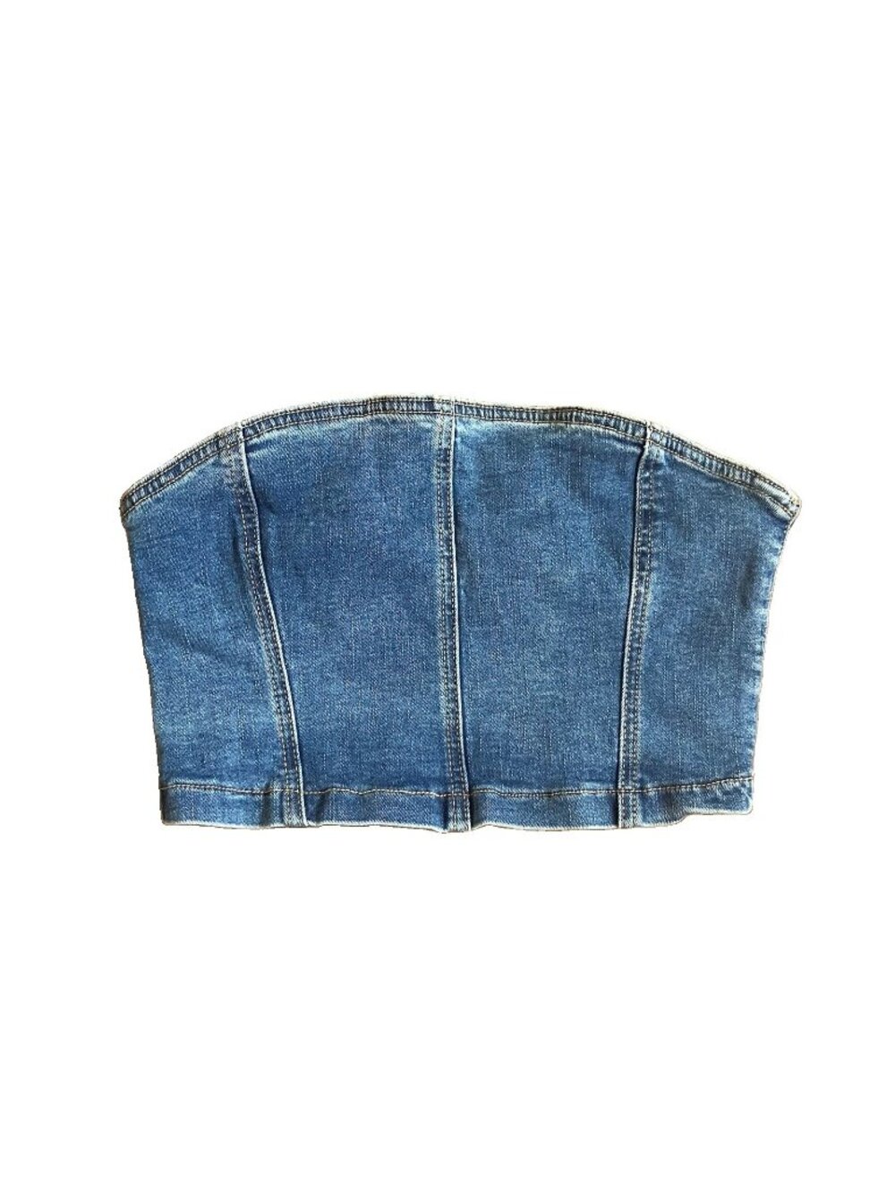 L.A. Hearts Denim Strapless Corset Tube Top Blue Zip Back Bustier Size S